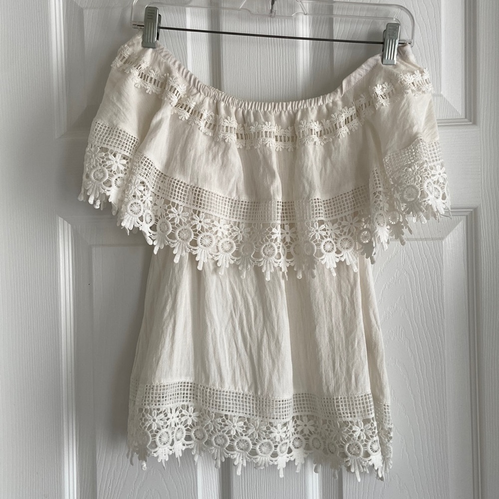 Off-the-shoulder white lace top